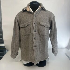 Vintage 1950-60 L.L.Bean USA Jacket Mens L‎ Gray Wool Twill Shirt Jacket 12025B